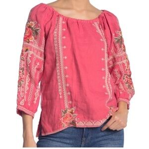 Johnny Was Coral Embroidered Top